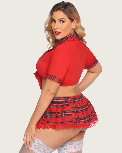 Plus Size Schoolgirl Lingerie with Tie Top and Mini Skirt