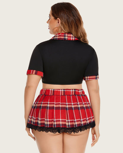 Plus Size Schoolgirl Lingerie with Tie Top and Mini Skirt