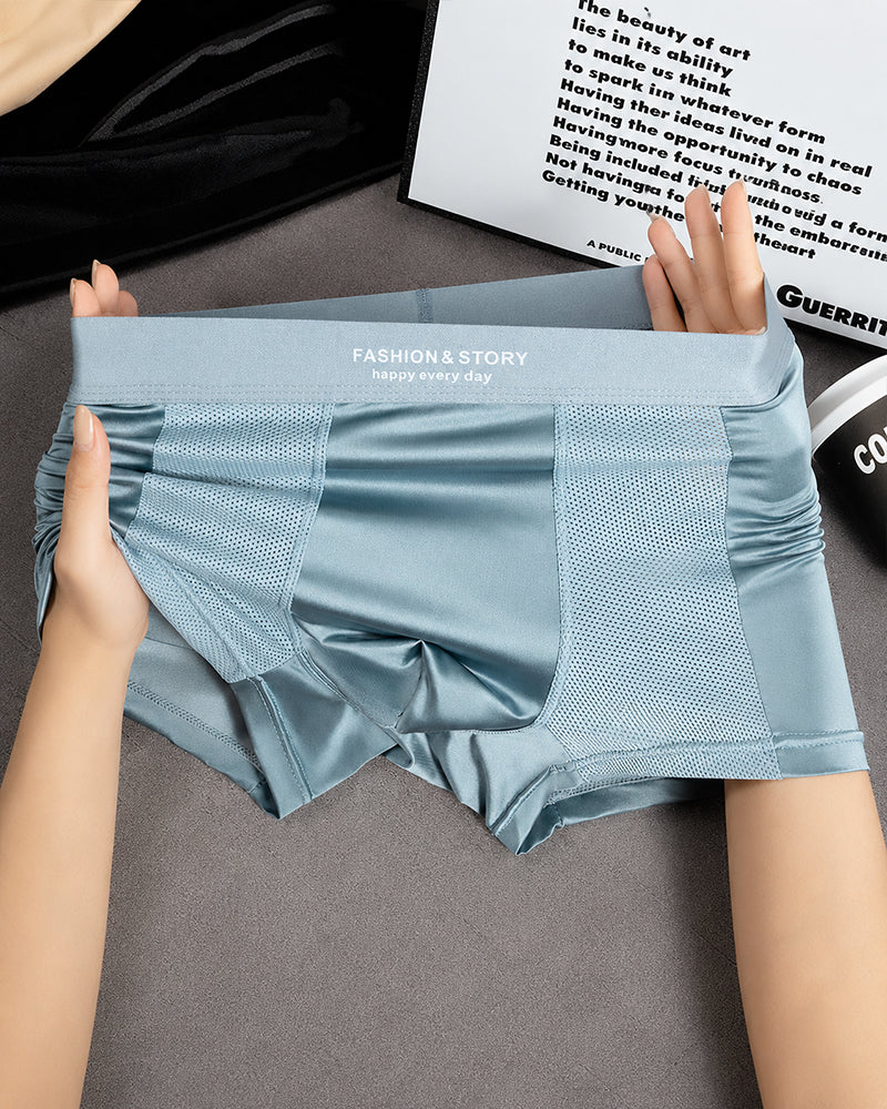 3-Pack Men's Satin Cool-Feel Ice Silk Breathable Mesh Boxer Briefs
