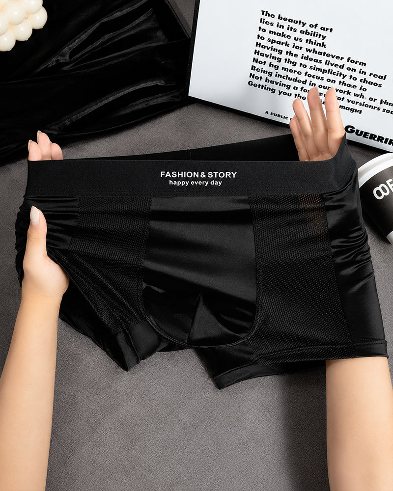 3-Pack Men's Satin Cool-Feel Ice Silk Breathable Mesh Boxer Briefs