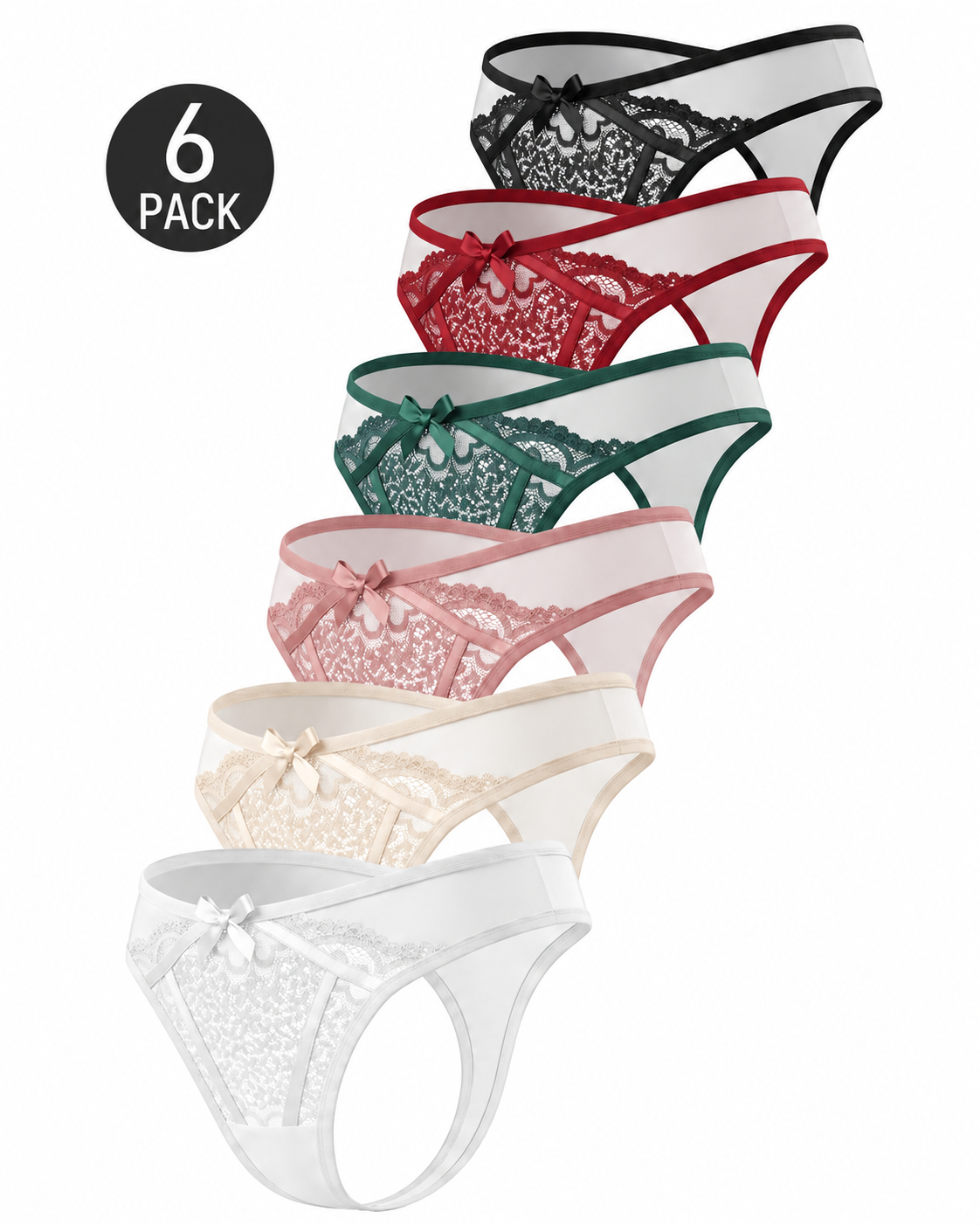 6-Pack Sexy Lace Colorblock Breathable Thongs