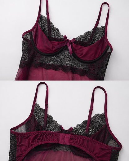 Sexy Sheer Lace Strappy Lingerie Nightdress Set