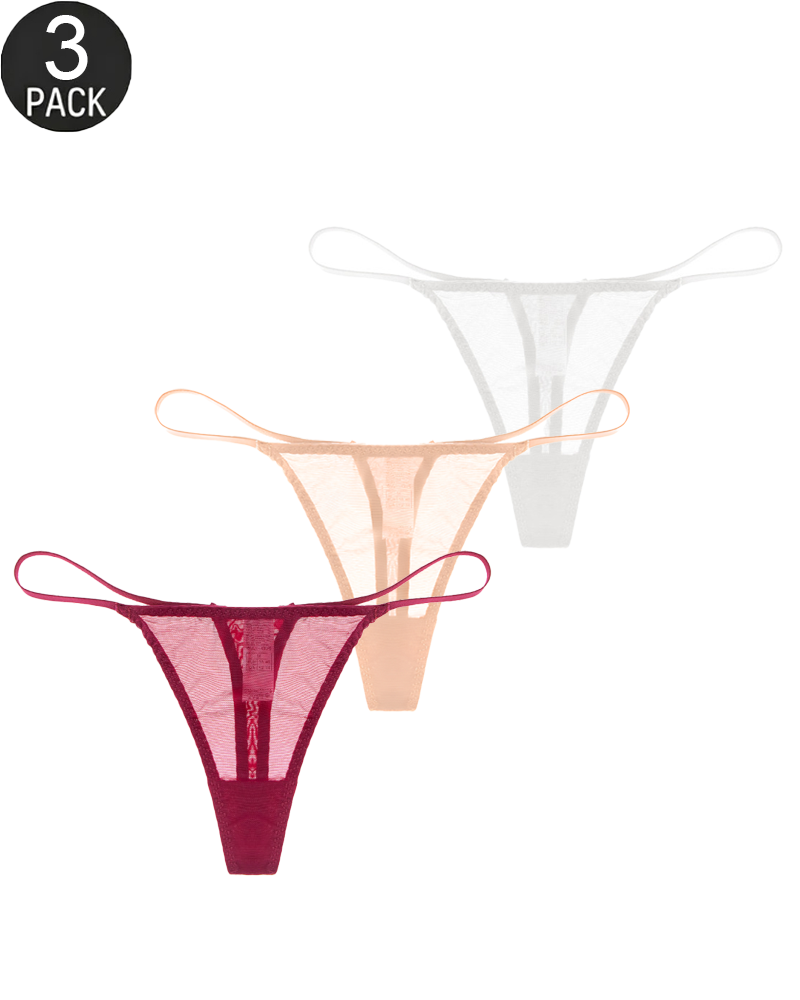 3-Pack Low-Rise String Thong Panties – Solid & Mixed Print Sets