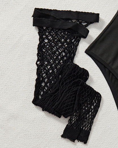 Halloween Cosplay Skull Print Bodysuit with Fishnet Stockings Hat Three-Piece Set