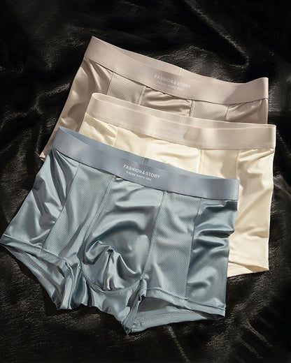 3-Pack Men's Satin Cool-Feel Ice Silk Breathable Mesh Boxer Briefs