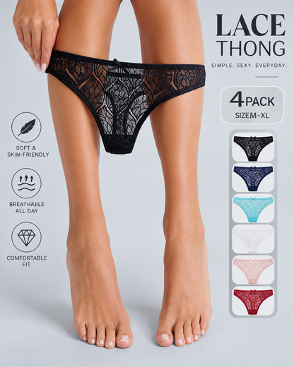 4/6-Pack Lace High-Waisted Thong Panties Multi-Color Set