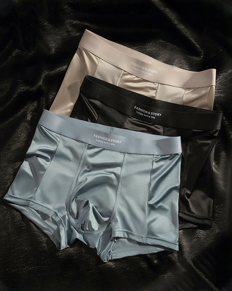 3-Pack Men's Satin Cool-Feel Ice Silk Breathable Mesh Boxer Briefs