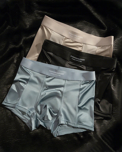3-Pack Men's Satin Cool-Feel Ice Silk Breathable Mesh Boxer Briefs