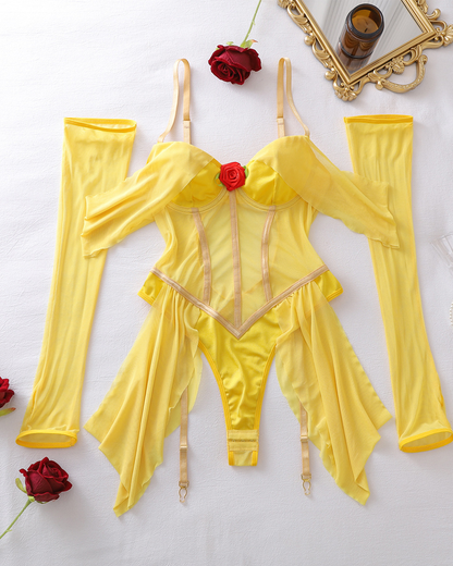 Princess-Inspired Corset Bodysuit with Gloves