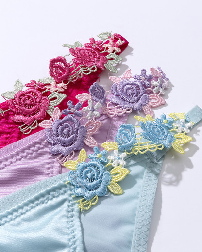 3-Pack Floral Appliqué Panties Mixed Colors