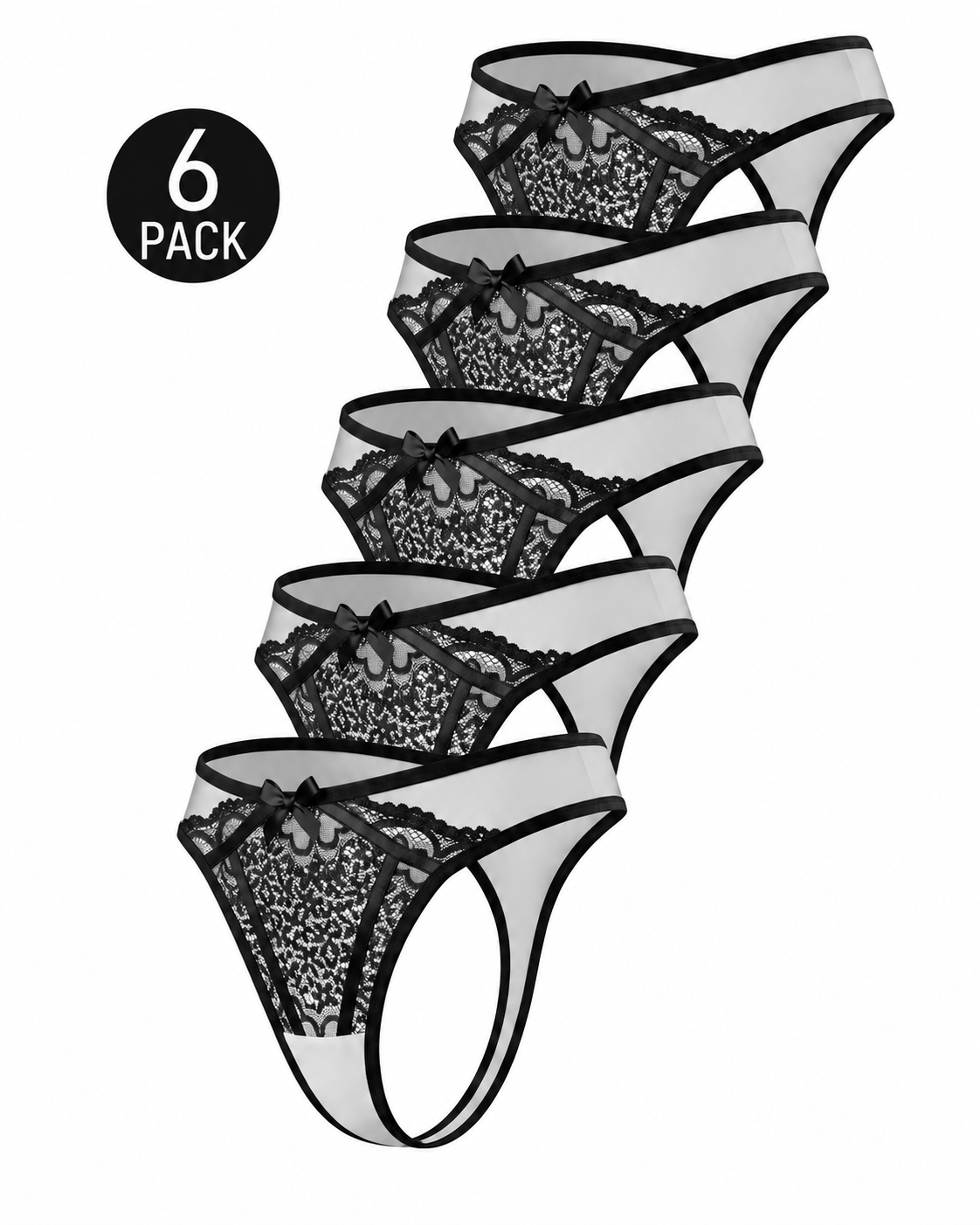 6-Pack Sexy Lace Colorblock Breathable Thongs