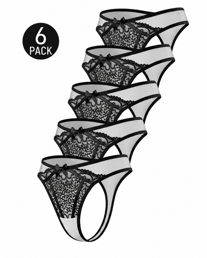 6-Pack Sexy Lace Colorblock Breathable Thongs