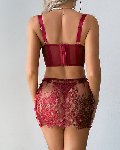 Sexy Hollow-out See-through Mesh Embroidered  Lingerie Set