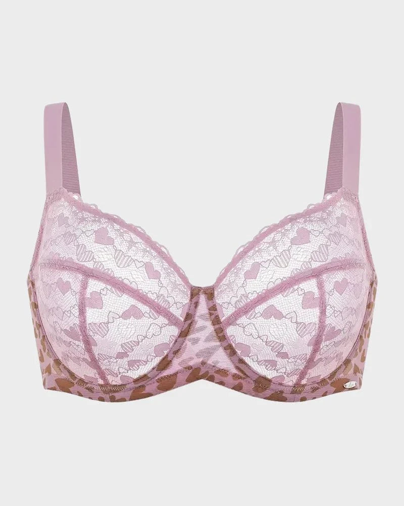 Plus Size Sexy Leopard Heart Lace Push-Up Bra