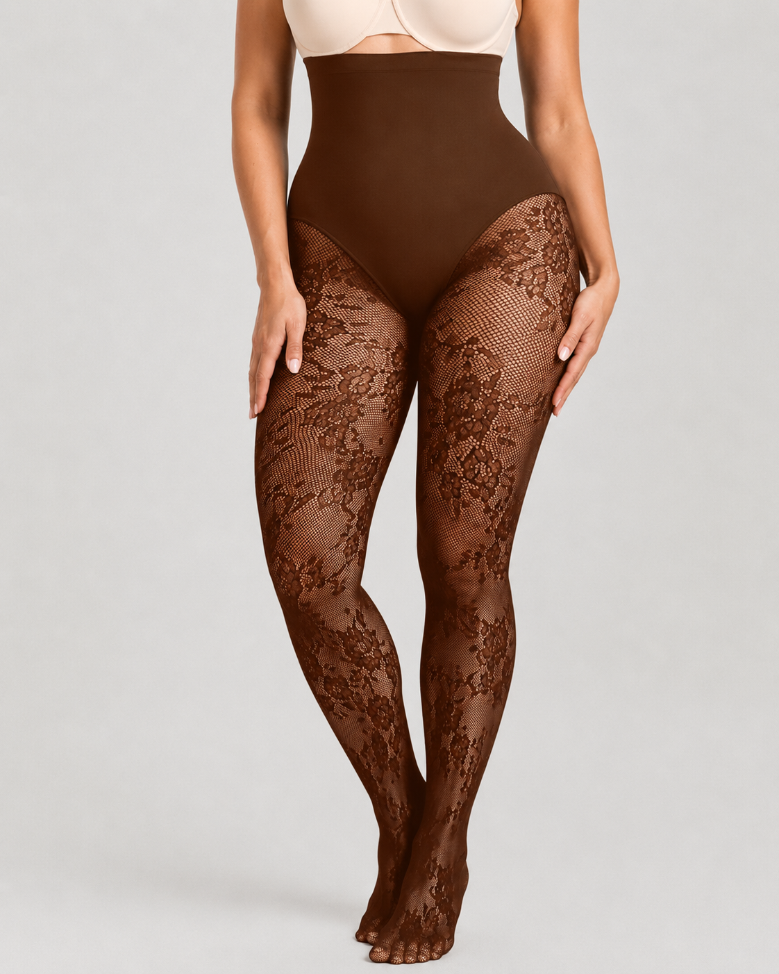 High Waist Control Tummy Floral Lace Shaping Pantyhose
