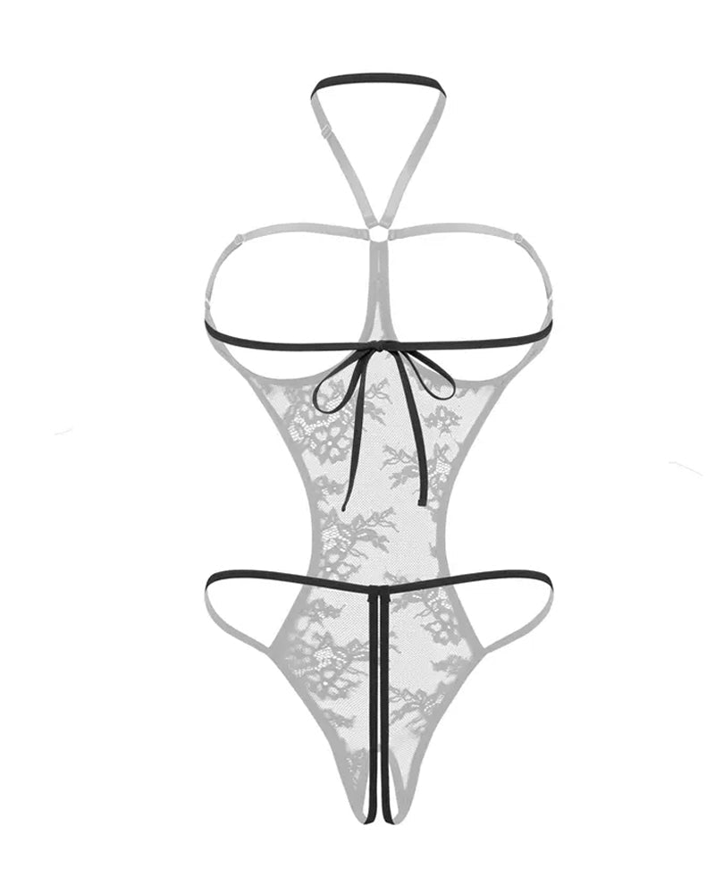 Sexy Lace Cutout Mini Bodysuit Halter Teddy Nightie