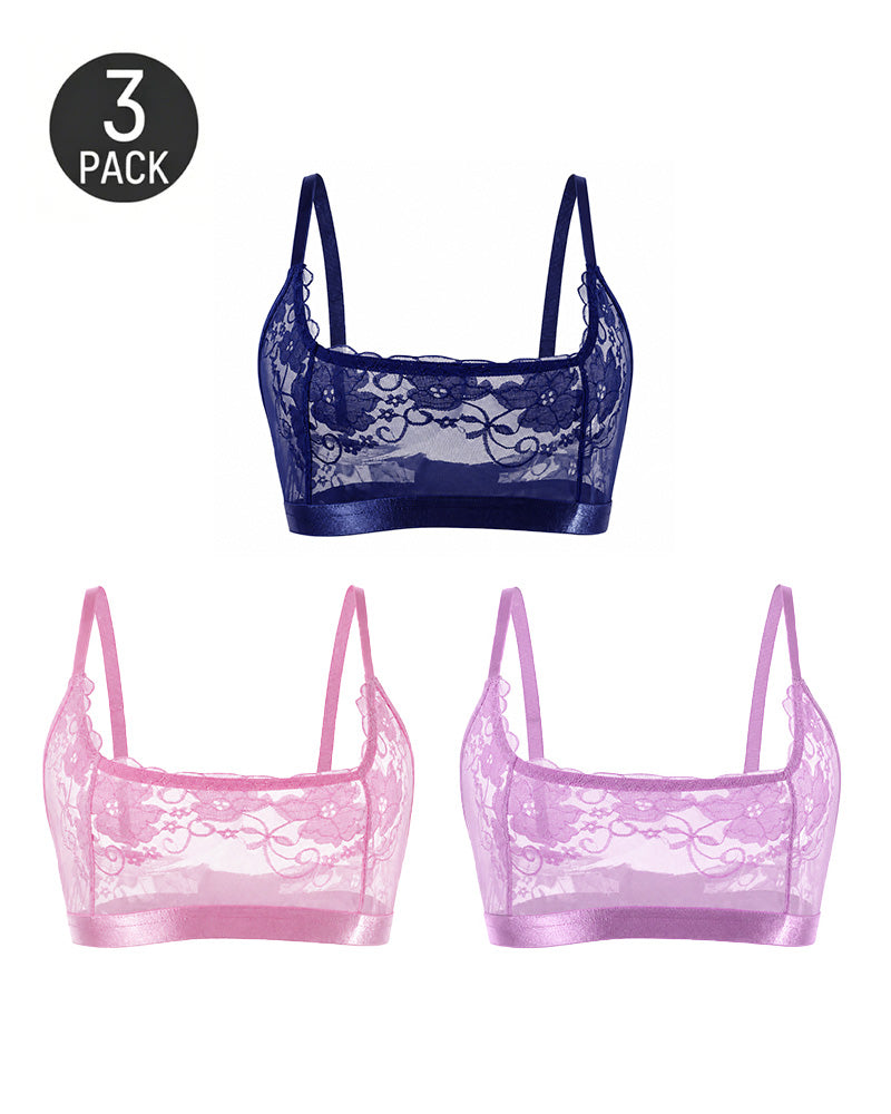Three-Pack Sexy Floral Lace See-through Mesh Bra
