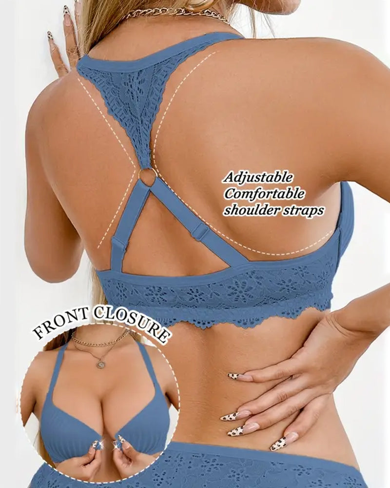 Women's Sexy Front-closure Lace-paneled Underwired Bra