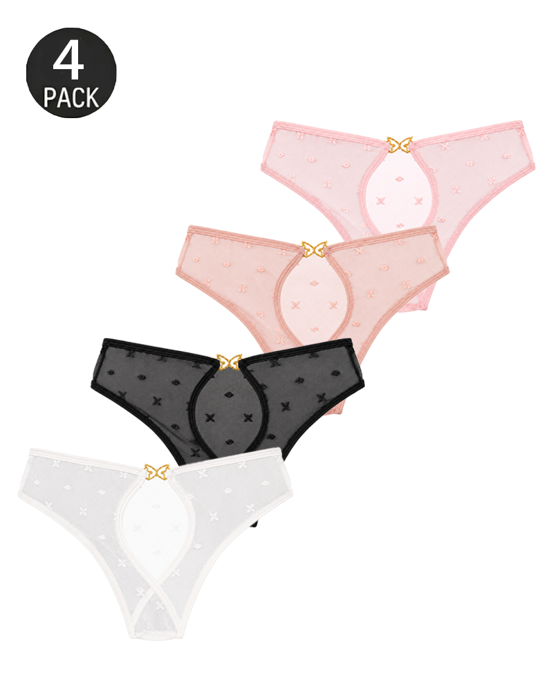 4-Pack Sexy Cutout Metal Butterfly Detail Panties
