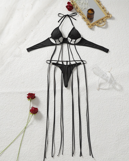 Sexy Strappy Cutout Halter Bra & Thong Lingerie Set