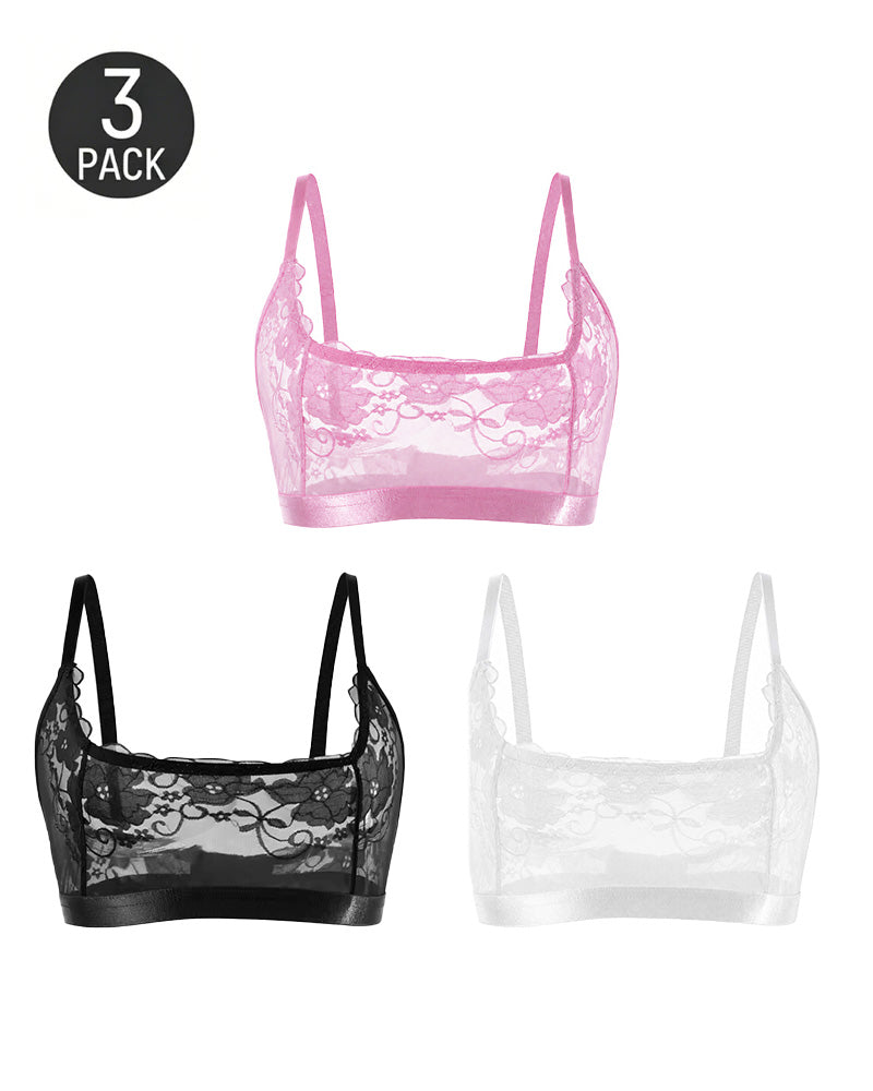 Three-Pack Sexy Floral Lace See-through Mesh Bra