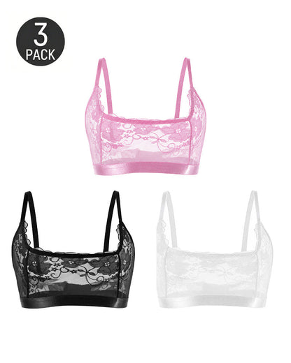 Three-Pack Sexy Floral Lace See-through Mesh Bra