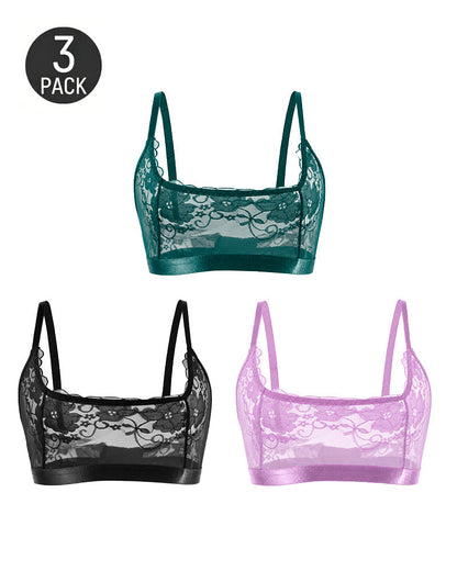 Three-Pack Sexy Floral Lace See-through Mesh Bra
