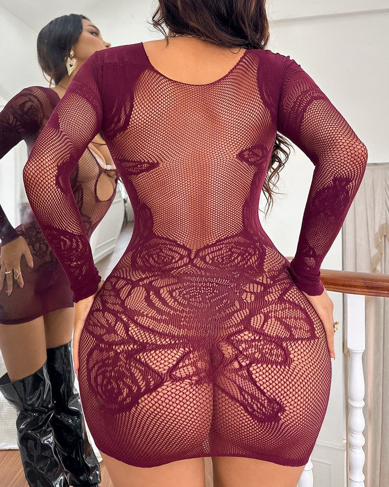 Sexy See-through Fishnet Long Sleeve Bodycon Nightgowns