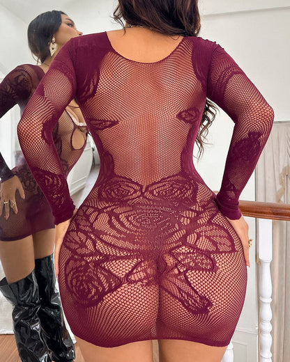 Sexy See-through Fishnet Long Sleeve Bodycon Nightgowns