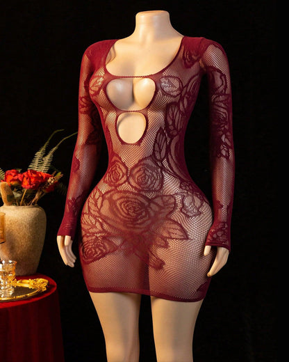 Sexy See-through Fishnet Long Sleeve Bodycon Nightgowns