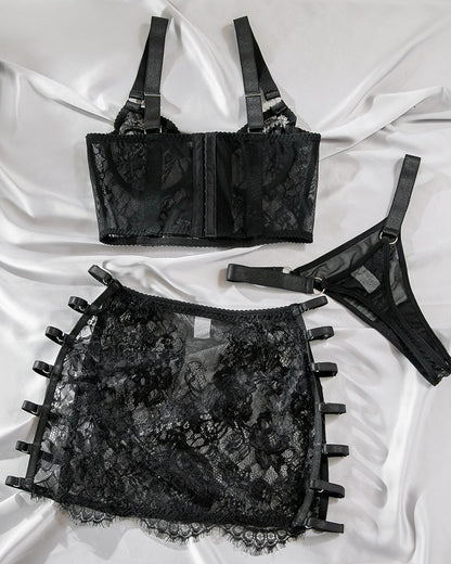 Sexy Hollow-out See-through Mesh Embroidered  Lingerie Set