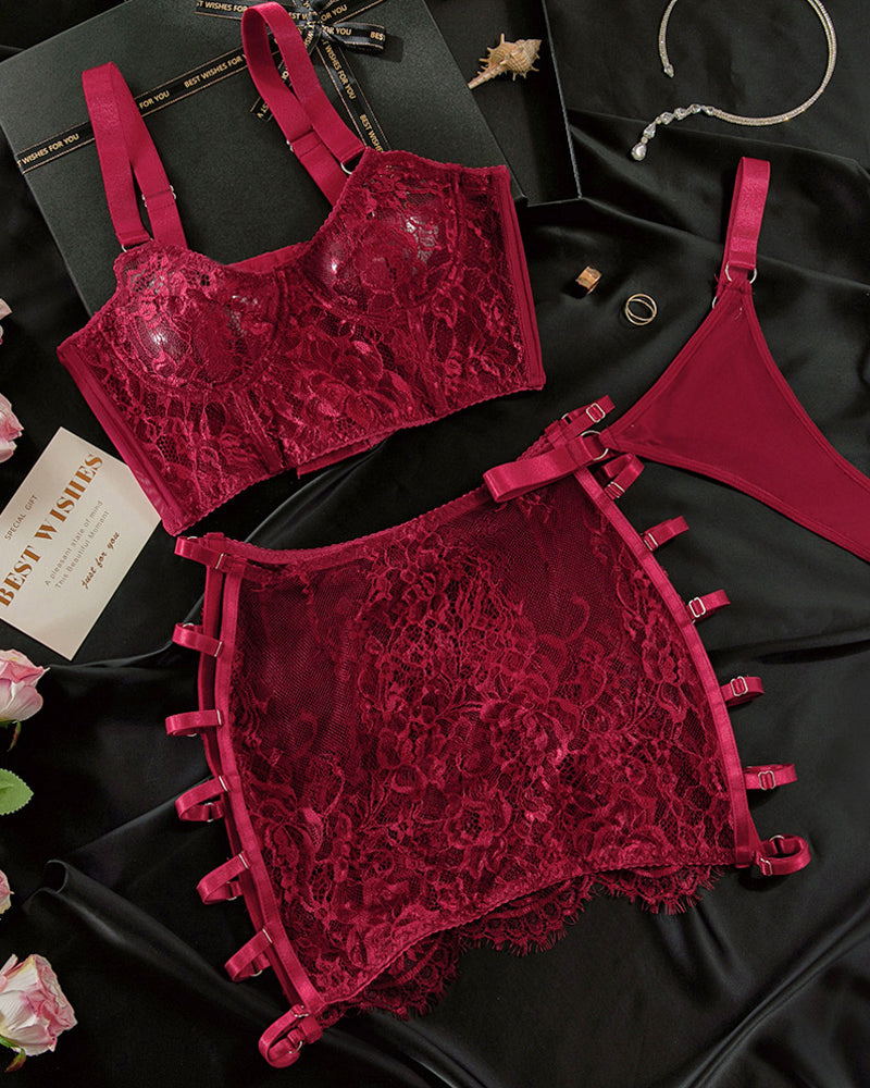 Sexy Hollow-out See-through Mesh Embroidered  Lingerie Set