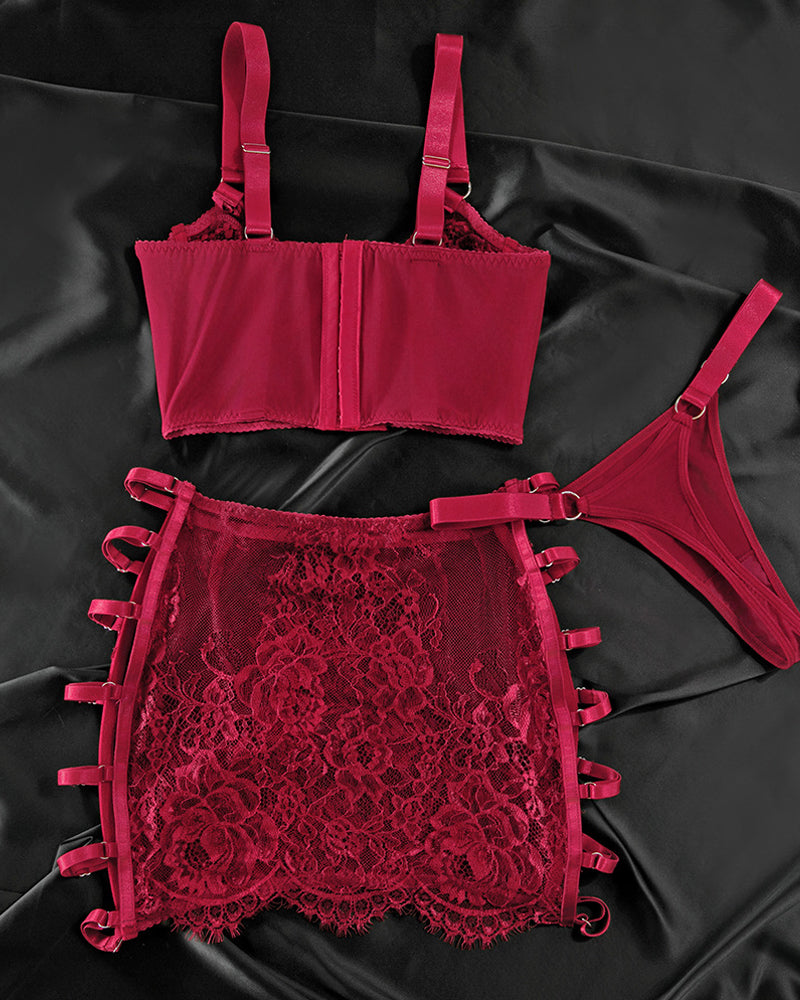 Sexy Hollow-out See-through Mesh Embroidered  Lingerie Set