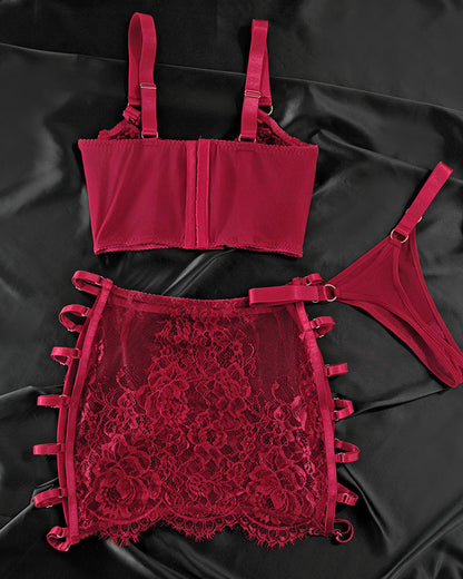 Sexy Hollow-out See-through Mesh Embroidered  Lingerie Set