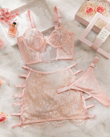 Sexy Hollow-out See-through Mesh Embroidered  Lingerie Set