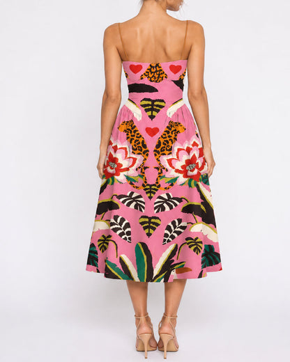 Beach Vacation Retro Floral Print Spaghetti Strap Maxi Dress