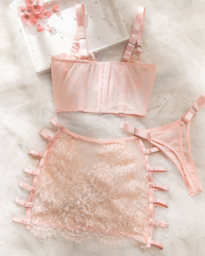 Sexy Hollow-out See-through Mesh Embroidered  Lingerie Set