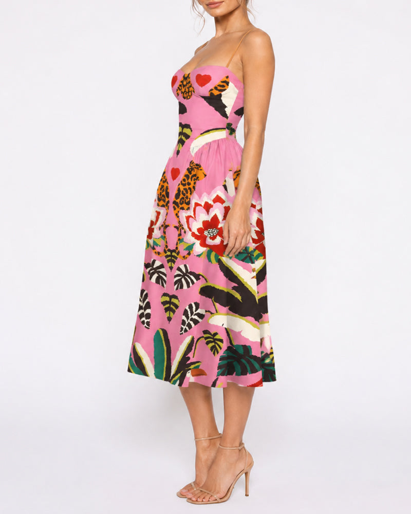 Beach Vacation Retro Floral Print Spaghetti Strap Maxi Dress