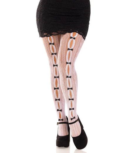 Sexy see-through mini bow-decorated openwork pantyhose